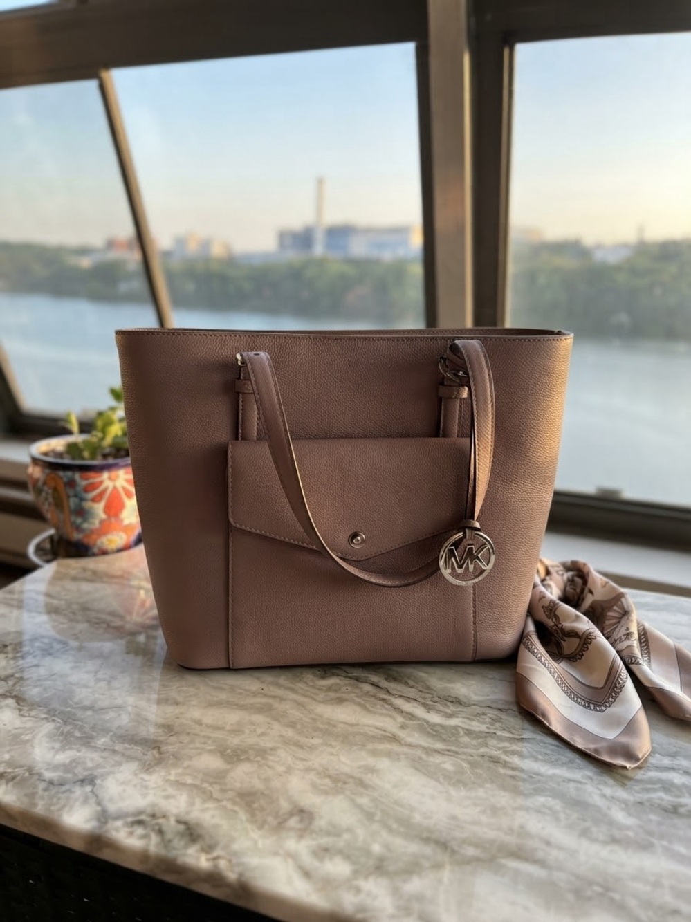 Michael Kors Jet Set Travel Saffiano Leather Pocket Tote Bag Brown